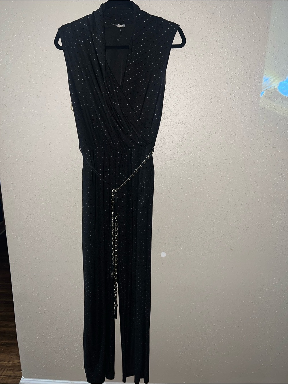 ECI Black Sleeveless Jumpsuit with Gold Dot Accents